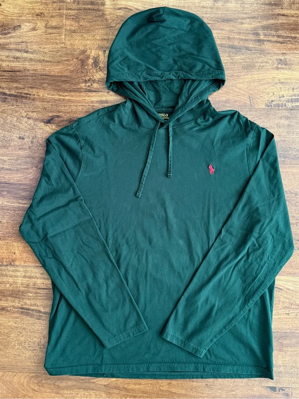 Polo by Ralph Lauren Forest Green Hooded Long Sleeve Tee with Red Pony